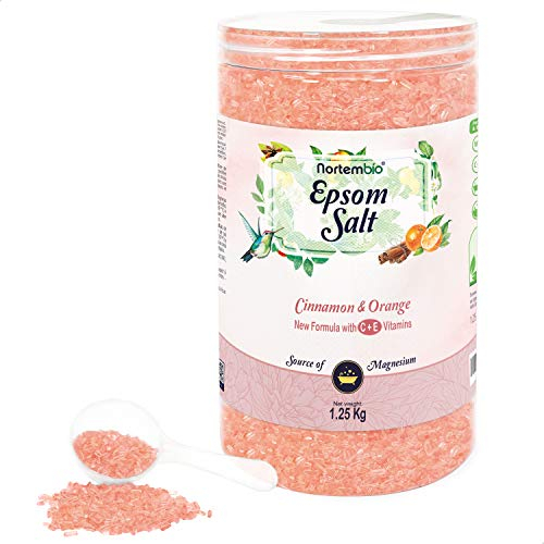 Nortembio Epsom Salz 1,25 Kg. Neuartigen Duft von Zimt Orange. Hydratisiert mit Vitamin C und E. Badesalz und Körperpflege. E-Book Inklusiv.