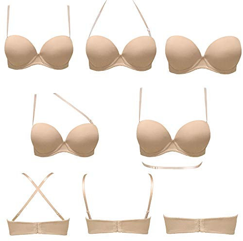 Plusexy Damen Push Up Trägerloser BH Dick Gepolstert Bügel Convertible Multiway BHS, Nude, 95A