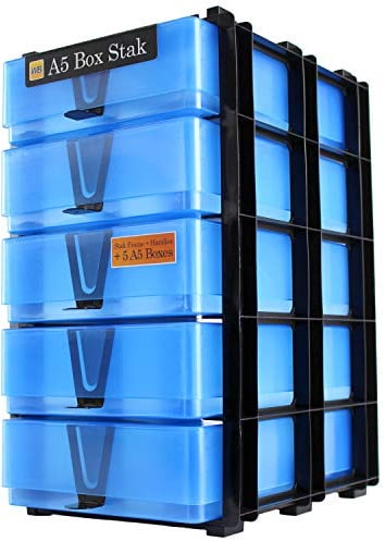 WestonBoxes A5 Box Craft Storage Unit with 5 A5 Boxes, 7 Colours Available | 5 A5 boxes in a black storage frame | Handles clip to front for easy pull-out | Available in 7 Colours | Made in Britain