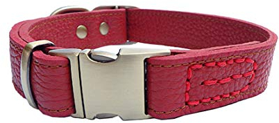 feiling Hundehalsband Leder Klickverschluss Weich Lederhalsband Verstellbare Hundehalskette für Kleine Mittelgroße Grosse Hunde (M, rot)