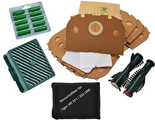 10 Staubsaugerbeutel + Aktivfiltersystem + Bürsten EB 350/351 + 10 Duft geeignet für Vorwerk Tiger 251 252