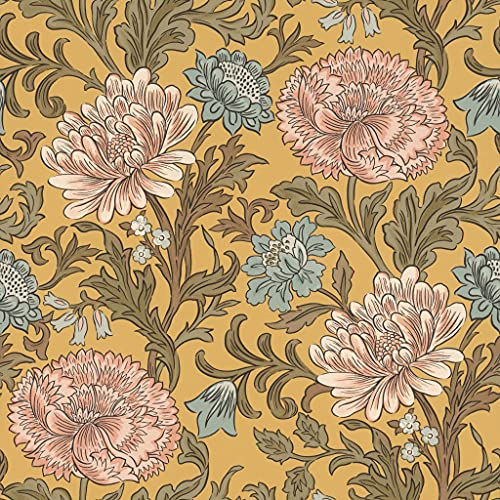 Rasch Tapeten 553147 - Bunte Vliestapete aus der Kollektion Salisbury mit Blüten Motiv in unterschiedlichen Farben auf Gelbem Hintergrund mit leichter Struktur – 10,05m x 53cm (L x B)