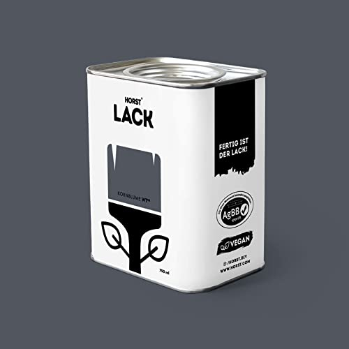 HORST Lack Kornblume matt 0,75L - Wetterfester Möbel-Lack für Holz, Metall & Kunststoff - Hohe Deckkraft - Geruchsneutral- Spritz- & Tropffrei - Vegan - Blau