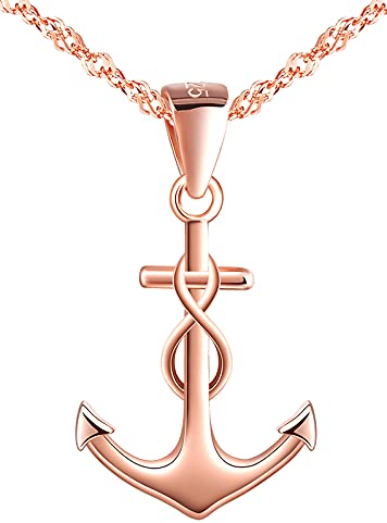 INFINIONLY Damen Halskette Anhänger, 925 silber halskette, Anchor halskette anhänger, anhänger mit anker und unendlichkeitssymbol, rose gold