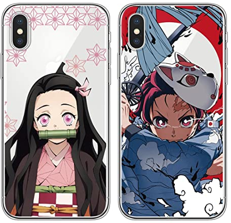 Schutzhülle für Apple iPhone X/XS 5,8 Zoll, stoßfest, weich, TPU, Silikon, Schutzhülle, Anime, Tanjirou Nezuko, Bumper, kompatibel mit iPhone XS, 7, 2 Stück