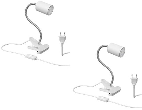 ledscom.de 2 Stück Klemmleuchte WAIKA mit Schwanenhals und Schalter weiß matt + GU10 LED, PAR16, warmweiß, 6,05W, 374lm, 70°, 3-Stufen-Dimmer