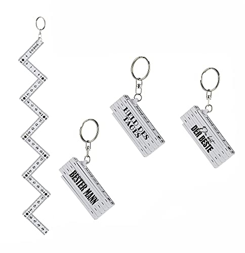 Cepewa Schlüsselanhänger 4er Set Zollstock │ weiß Kunststoff 4 Sprüche 6,5x1,3x2,4cm │Schlüsselring Meterstab Anhänger (4er Set Schlüsselanhänger Zollstock weiß)