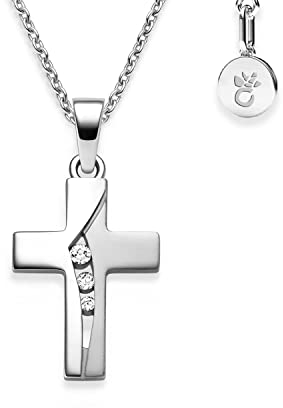 Kreuz Kette Kommunion Mädchen echt Silber 925 | Kreuz-Anhänger Halskette Kreuzkette | Kinder-Schmuck Erstkommunion Tauf-Geschenk Konfirmation Firmung Geburt Taufe | individuelle Gravur personalisiert