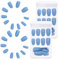 YATEICBC 48pcs Faux Ongles Bleu Mat Faux Ongles de Cercueil à Couverture Complète Ongles Artificiels avec 2 Pcs Colle à Ongles, 2 Pcs Limes à Ongles et 2 pcs Bâtons en Bois pour Femmes Filles