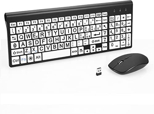 Tastiera e mouse wireless da 2,4 g con stampa di grandi dimensioni a grandezza naturale con stampa extra large per bambini e anziani ipovedenti