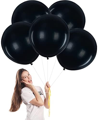 Black Balloons - 18 inch Large, 5pcs Big Thick Natural Latex, Perfect for Kids, Baby Showers, Weddings, Festivals & Birthdays