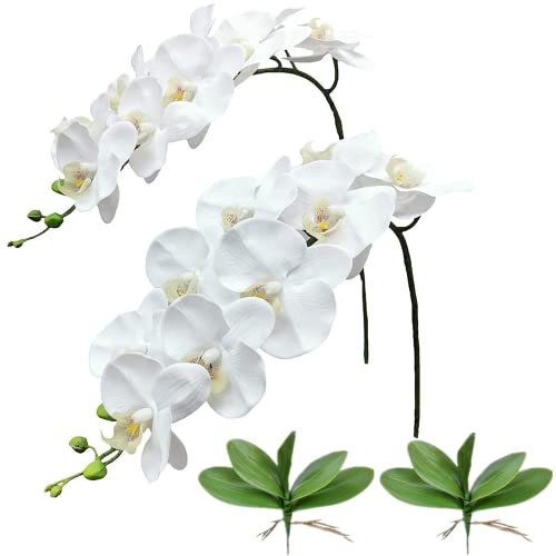 NatureMan 2 pezzi Artificiali Orchid Stems Real Touch Simulazione Phalaenopsis Rami 9 Grandi Fioriture 42 Pollici Alto per la Decorazione Della Festa di Nozze Della Casa (bianco)