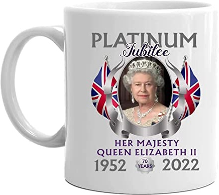 Voiakiu deuil d'Elizabeth II - Tasse Souvenir en céramique Queens Platinum Jubilee, Mug Union Jack Deuil La Reine Elizabeth II Mug