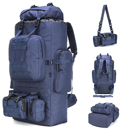 King'sGuard 100L Camping Wandern Rucksack Molle Rucksack Militär Camping Rucksackreisen Tagesrucksack, Blau, Large, Outdoor