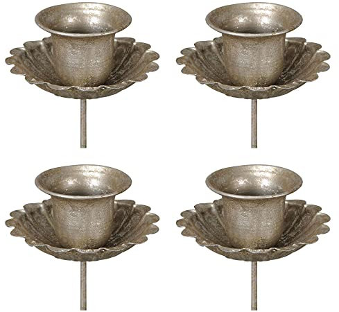 Tafelkerzenhalter für Adventskranz 4er Set - Kerzenhalter mit Spieß in Silber antik