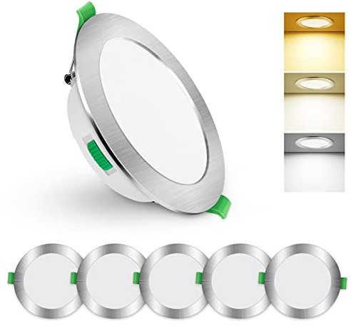 ALUSSO LIGHTING 10W LED Einbaustrahler 230V,Einbaustrahler Led Dimmbar,Deckenspots 750 Lumen,3CCT 3000K 4000K 6500K Einstellbar Einbauleuchten,IP44 Deckenstrahler für Badezimmer,Küche, 6er Set,Nickel