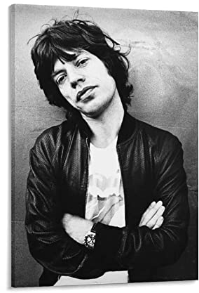 AIPHE Leinwand Bilder Mick Jagger Der legendäre Rocksänger Schwarz-Weiß-Poster Leinwand Wandkunst Bilder für Schlafzimmer Wandkunst Geschenke Dekor 60x90cm Kein Rahmen