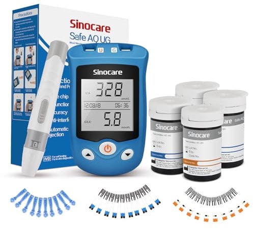 sinocare Uric Acid & Blood Sugar Monitor, 2 in 1 Meter, Uric Acid Testing & Blood Glucose Test Kit, 50pcs Uric Acid Test Strips + 50pcs Blood Suar Test Strips & 100pcs Lans., for Home Use UK