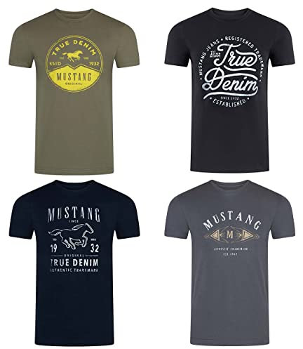 MUSTANG Tshirt Herren Baumwolle Regular Fit 4er Pack Set Rundhals Kurzarm Sommer Tee Shirt Logoprint XL, Größe:XL, Farbe:Farbmix (P25)