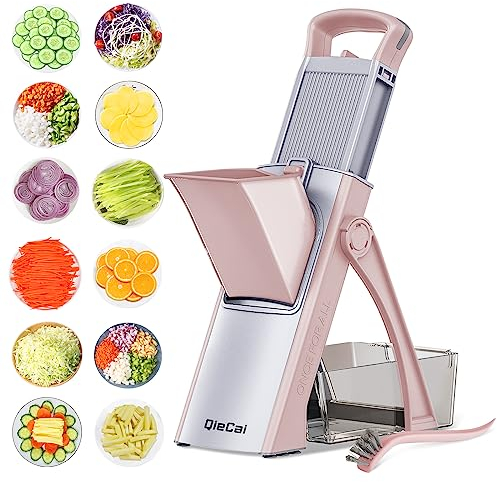 QieCai Mandolina per Verdure, affetta Verdure Professionale, Sicuro Taglia Verdure Manuale Multifunzione per Patate Cipolle Aglio