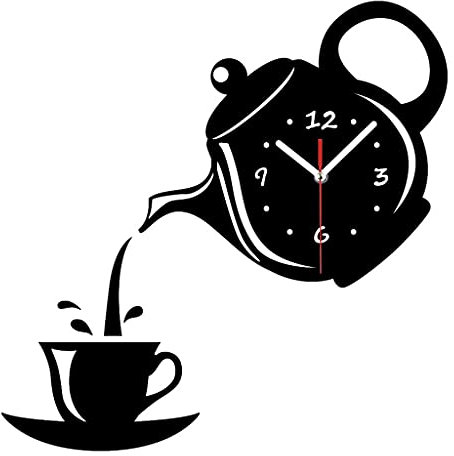 HXFFXHF Coffee Cup Teapot Diy Wall Clock 3d Wall Clocks Kitchen Mirror Sticker Decorative Living Room Home Decor Clock vision