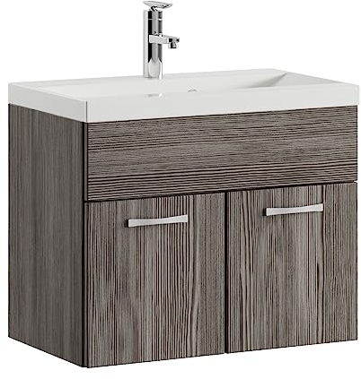 Badplaats B.V. Badezimmer Badmöbel Set Montreal 01 60cm Waschbecken Grau Eiche - Unterschrank Waschtisch Möbel