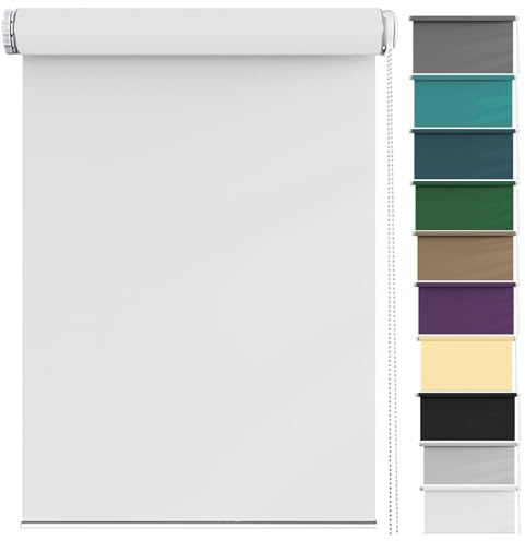 Rollo für Fenster Ohne Bohren 60 x 200 cm Sichtschutz, Lichtschutz, Sonnenschutzrollo Seitenzugrollo mit Verstellbarer Kette für Fenster und Türen, Weiß