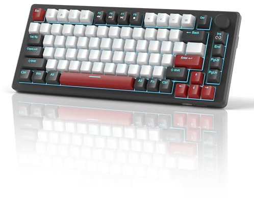 MageGee 75% Mechanical Gaming Keyboard, Compact Blue Backlit Wired Gaming Keyboard with Red Switches, EVA Foam, Knob Control, STAR75 Portable NKRO PC Gaming Keyboard - Black & White