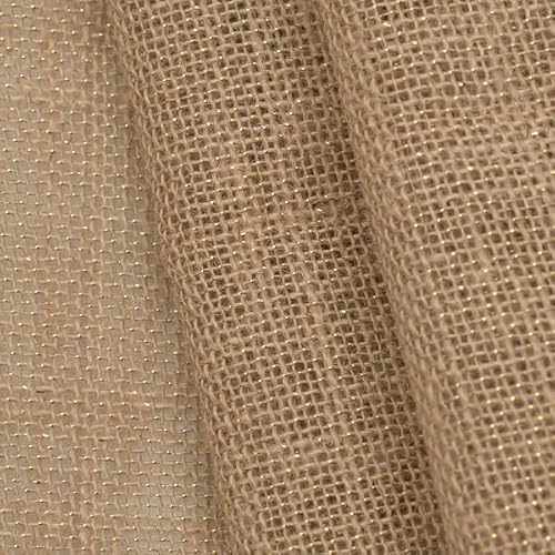 STOFFKONTOR Jute Sackleinen Meterware in Natur mit eingewebten Lurexfäden in Gold, 100% Jute, Robust & Flexibel verwendbar, ca. 150 cm breit, ca. 415 g/lfm