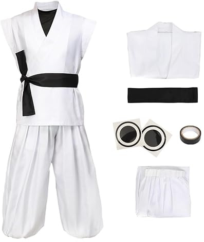 DAZCOS Men's Cosplay Costume US Size White Kung Fu Suit Belt with Stickers (Medium)