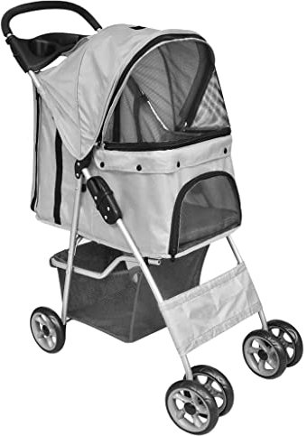 FENLAX Haustier-Buggy Grau 37x80x99 cm Hund/Katze Klappbarer Reisewagen für Kleine Hunde & Katzen 15 kg max. Belastbarkeit