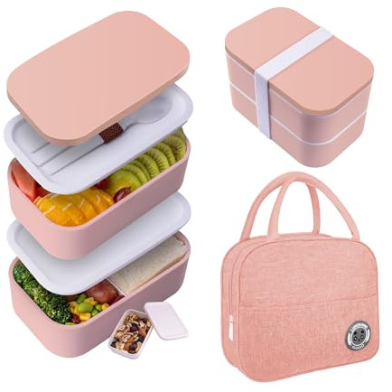 Uybieef Bento Box Adult Lunch Box with lunch bag,Japanese Lunch Box Containers for Adult,Bento lunch Box with Leakproof 54OZ Pink