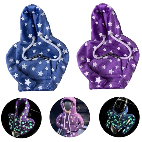 Sonwaha 2 Stück Schaltknauf Hoodie Leuchtend Hoodie für Schaltknauf Schalthebel Hoodie Stern Schaltknauf Abdeckung Blau Schalthebel Hoodie Lila für Auto Schaltknauf Schaltknüppel