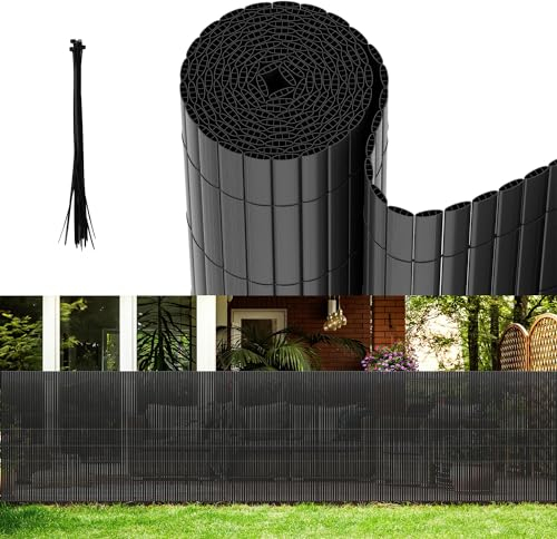 Vigevee PVC Sichtschutzmatte, 80x600cm Standard Sichtschutz, Vervierfachen Verstärkung Innen, Garten Balkon Terrasse Sichtschutzzaun mit Kabelbindern, Balkonverkleidung Zaunblende, Anthrazit