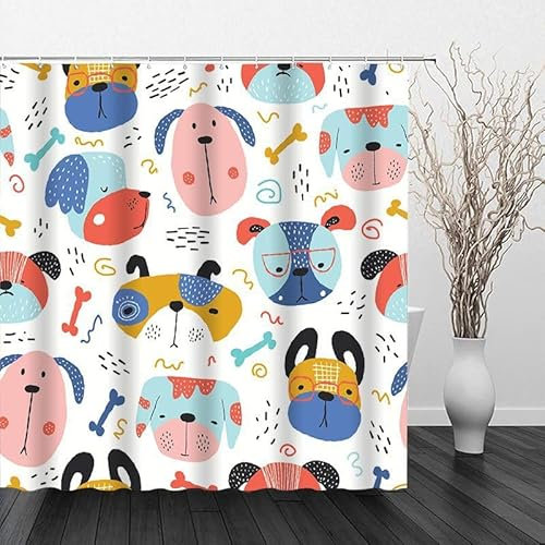 WANGG Tenda Doccia, Tenda per Doccia Polyester Lavabile, Tende Doccia Asciugatura Rapida con Ganci, Orlo Ponderato, cane grasso,240X200CM