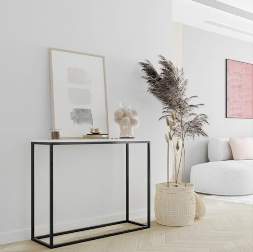 Design Möbel Konsolentisch Beistelltisch Moderner Sofatisch Flurtisch Kleiner Ausstellungstisch Moderner Beistelltisch Tisch für den Flur Tisch für das Wohnzimmer 80 cm x 80 cm x 25 cm WEIß/Chrom