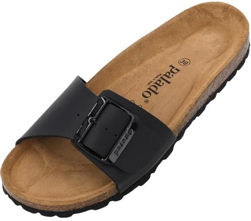 Palado Pantoletten Damen Malta EGS Matt – bequeme Sandalen Made in Spain - Hausschuhe mit dämpfendem Kork-Fußbett - modische Sommerschuhe Schwarz UK9 - EU42