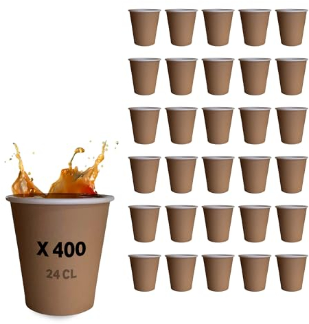 Table'Colors 400 Verres en Carton 24 cl Esprit Kraft - Gobelet Carton Recyclable - Tasse - Café - Boisson fraiche - Thé - Idéal pour Fêtes et Événements - Design Écologique et Pratique
