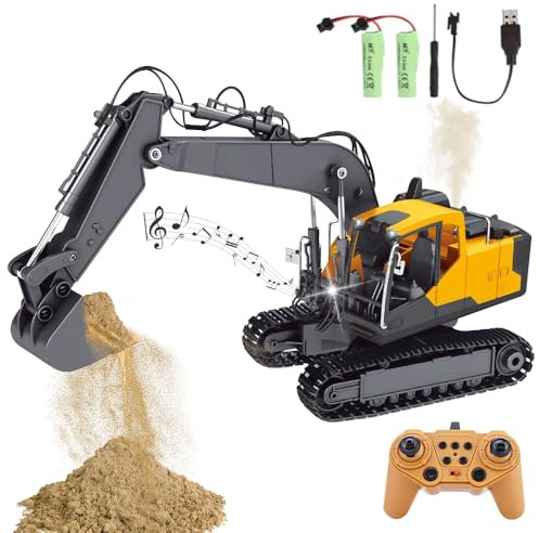 Mineup Ferngesteuerter Bagger, 14 Kanal RC mit Fernbedienung, 1:12 Modell, Simulierter Rauch, Klang, Beleuchtung, Metall Elektrischer Bagger, Geschenke für Jungen 7 8+ Jahre