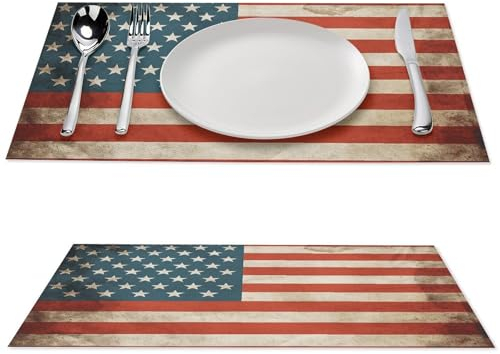 Platzsets mit USA-Flagge, rutschfest, hitzebeständig, PVC-Tischsets, 45 x 30 cm, wasserdicht, abwischbar, waschbar, Tischset für Zuhause, Küche, 6 Stück