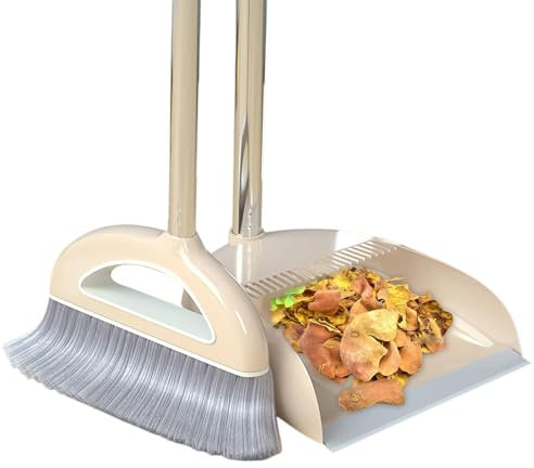 House Broom and Dustpan Set | Long Handled Dustpan and Brush Set | Sweeping Brush and Dustpan Set | Broom Dustpan Set with Comb Teeth | Vertical Long Handle Broom Kit for Home Kitchen Room Offices