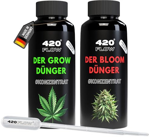 420Flow Cannabis Dünger-Set: Grow und Bloom – Komplettset für Anfänger, stärkt Blätter, fördert prächtige Blüten Pflanzendünger Autoflower, Hanf Set Anbau (500ml)