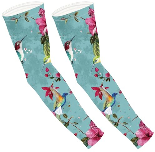 CREATCABIN Manchons Jardinage pour Femmes et Hommes Protection Solaire Colibri Manchons Rafraîchissants Manches Respirantes pour Couvrir Bras avec Trou pour Pouce pour Football Volley Ball 49x13cm