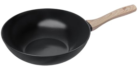 Pyrex - Cook&Care Recycled Aluminium pan - Suitable for All Heat Sources - PFAS-Free Non-Stick Coating - Scratch Resistant - Dishwasher Safe - Wood Effect Handle (Ø28 cm (Wok))
