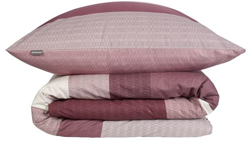 Schiesser Bettwäscheset Endy Stripes | 2-teilig | Gestreift | Renforcé | 100% Baumwolle | Oeko-Tex Zertifiziert | Reißverschluss | 135x200cm + 80x80cm | Beere