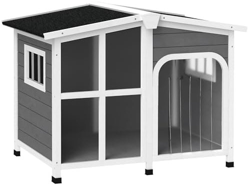 PawHut Wooden Dog Kennel, Dog House with Removable Floor, Charcoal Grey