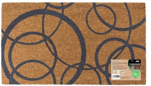 JVL Eco-Friendly Latex Backed Coir Entrance Doormat, 40x70cm - Grey Circles