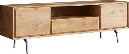 DELIFE TV-Board Shari Akazie Natur 160 cm 2 Türen 1 Schublade 1 Fach Winkelfuß Edelstahl
