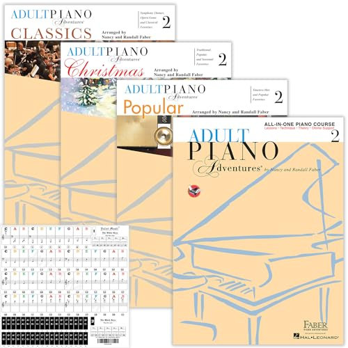 Adult Piano Adventures All-in-One Piano Course Book 2, Classic, Popular & Christmas Set (5 Books) & Juliet Music Piano Stickers