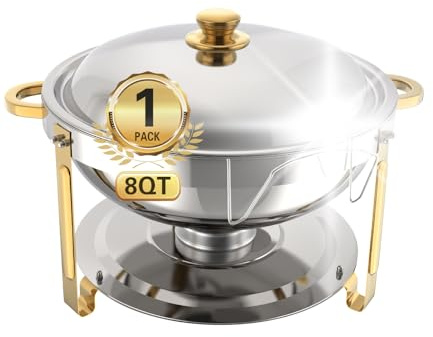 Beviliu Scaldavivande per buffet, confezione da 1 vassoio riscaldante da 8 QT, per buffet, feste, buffet, forniture per catering, buffet, scaldavivande dorato, per qualsiasi festa